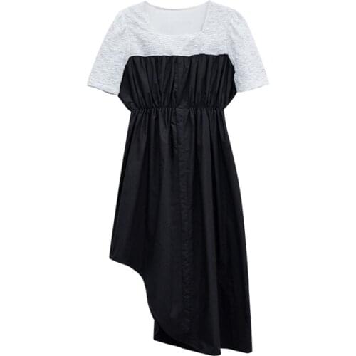 XUXI Vintage Temperament Square Collar Sexy Dress Elegant Irregular Design Contrast Color Mesh Summer Bodycon Dresses FZ1880