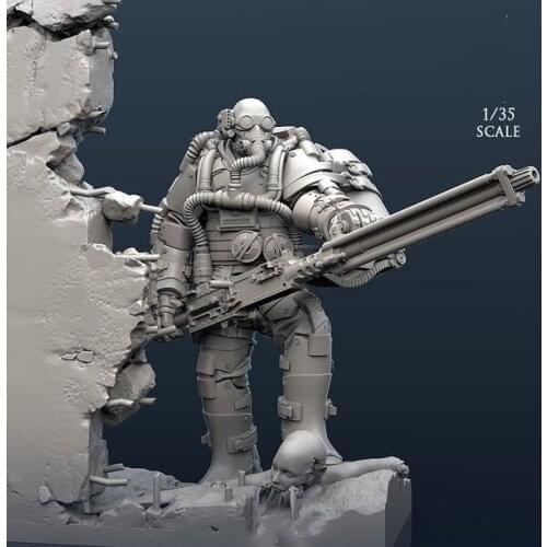 1/35 Resin Figure Model Kit Futuristic Super Soldier Gunner With Mask Unpainted