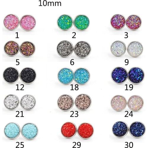 10MM Druzy Drusy Earrings Resin Cabochon Earrings Stainless Steel Stud for Women Men Girl Jewelry Gift