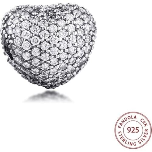 100% 925 Sterling Silver Clear CZ Pave Open My Heart Clip Charm Fit Original Charms Bracelet Beads for Jewelry Making Berloque