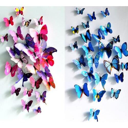 10X12pcs set PVC Wall Decals Butterfly 3D Wall Stickers For Wedding Party Event Decorations Deco Wedding Favor Rooms deco
