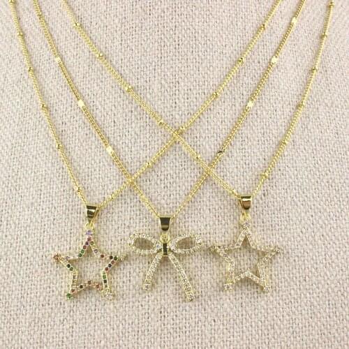 16inch 5pcs/lot Fashion colorful cz necklace,star/rosette cubic zircon component,popular plated rosary chain necklace wholesale