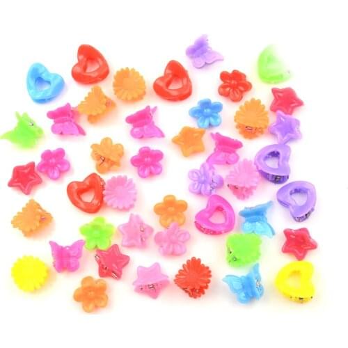 20 Pcs/Lot Solid Color Girls' Hair Claw JawCartoon Shape Mini Small Hair Clips Toddlers' Side Hairpin Accessories