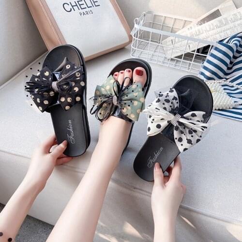 2021 Butterfly Bow Slippers Women Summer Women Slippers Thick Bottom Flat Sandals Beach Cute Slippers Ladies Womens Flip Flops