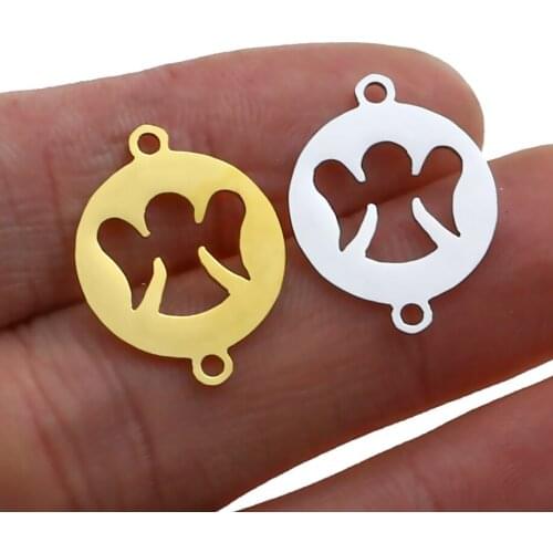 5pcs/lot Stainless Steel Gold Angel Wings Connector Charm Handicraft Jewelry Making Necklace Crafts Findings Wicca Aka Sorority