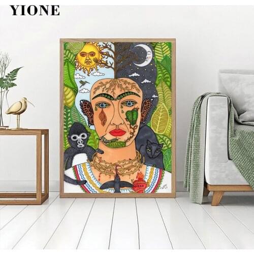 Abstract Art Animal Plant Woman Canvas Painting Sun and Moon Monkey Cat Figure Poster Print Wall Picture for Bedroom Living Room