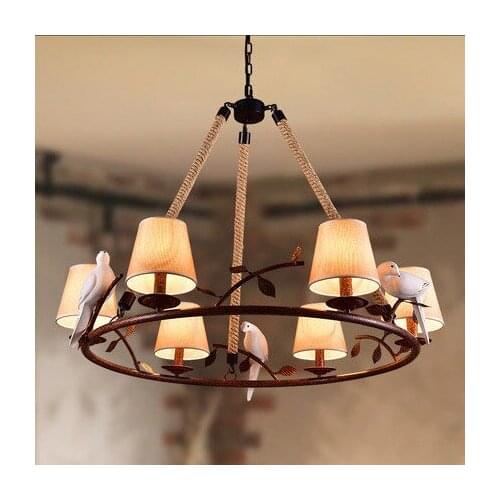 American Country Retro Hemp Rope Pendant Light Bird Lamps Vintage Hemp Cord Hanging Lights For Cafe Bar Foyer S luminaria