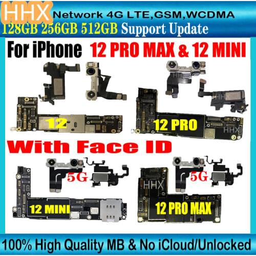Full Unlocked For iPhone 12 Pro Max 6.7inch 128gb 256gb 512gb motherboard with Face ID mainboard Full chips Logic board Plate