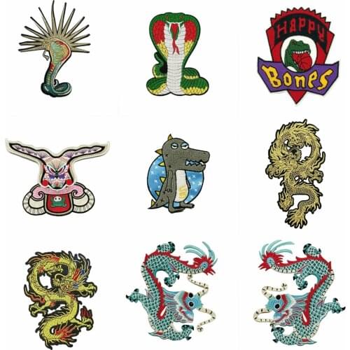 Large embroidery big loong snake dinosaur animal cartoon patches for clothing QR-57