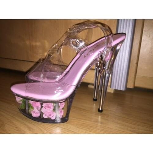 6 inch platform heels low price Flower crystal shoes Fashion transparent romantic rose crystal sandals 15cm high-heeled shoes