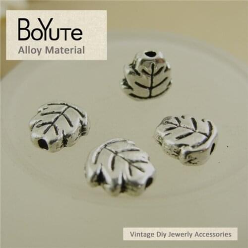 BoYuTe (200 Pieces/Lot) 8*7MM Vintage Diy Accessories Parts Wholesale Antique Silver Leaf Beads Material for Jewelry Making