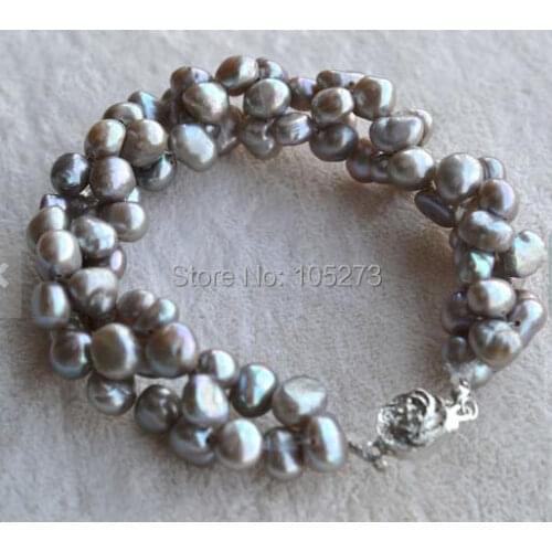 New Arriver Dark Gray Pearl Bracelet 7 Inches 6-7mm Twist Freshwater Pearl Jewelry Wedding Bridesmaids Jewelry Free Shipping
