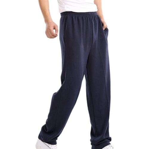 New Men Solid Color Elastic Waistband Pockets Sports Hip Hop Loose Straight Pants