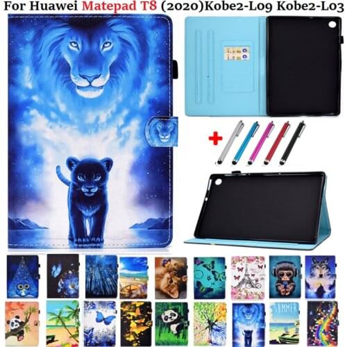 For Huawei MatePad T8 Case Kobe2-L09 Kobe2-L03 8.0'' Funda for Mate Pad T8 T 8 Cover Etui Wallet Painted Animal Shell Coque Kids