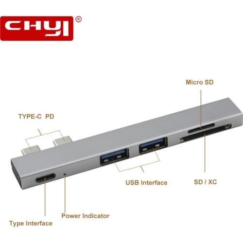 CHYI Double Usb C Hub Multi Port Wireless Usb 2.0 Hab Type C To SD/TF Card Reader Mini Splitter Charger Adapter For Macbook Pro