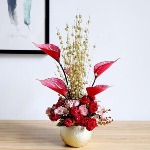 European Ceramic Vase+ Artificial Flower Set Ornaments Home Livingroom Silk Fake Flower Figurines Crafts Hotel Office Decoration