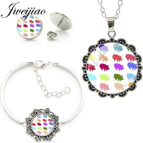 JWEIJIAO Colorful Little Pig,pineapple,wooden Horse Necklace Bracelet Earrings Flower Rim Jewelry Sets For Girls Women Gift PA27