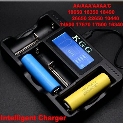 KGG USB Rapid Intelligent Charger LCD Display For AA/AAA/AAAA/C 18650 18350 26650 22650 10440 14500 NiMH Battery Smart Charger
