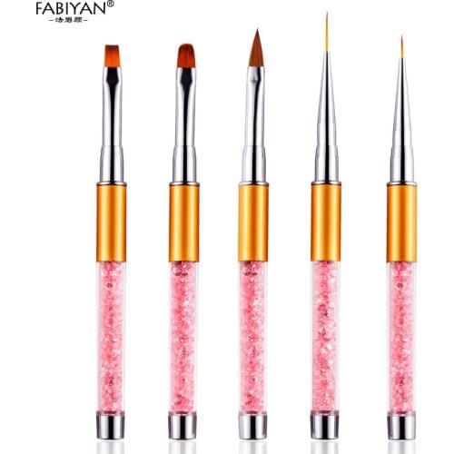 Nail Art Brush Metal Pink Rhinestone Liner Drawing Painting Pen Extension Builder Round Acrylic Gel UV Tips Design Manicure Tool