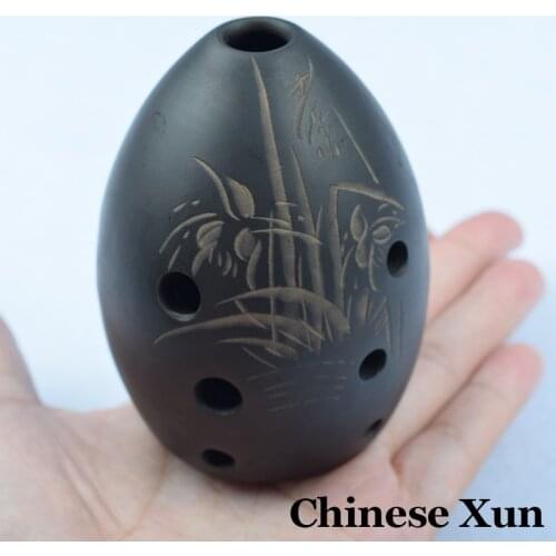 Chinese Ancient Xun Flute Black Pottery Musical Instruments China Ethnic Music Vertical Wind Flauta 8 Holes Beginner
