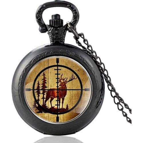 Classic Hunting Elk Design Vintage Quartz Pocket Watch Men Women Glass Dome High Quality Pendant Necklace Hours Clock Gifts