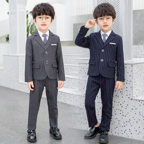 Boys striped suits autumn new fashion Korean style trendy fan handsome striped kids blazer vest clothes for wedding