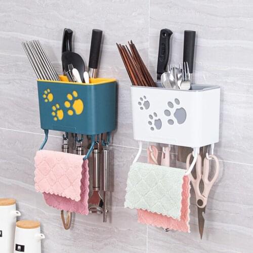 Multi-functional Household Kitchen Double Wall Chopsticks Knives Wall Hanging Rack Storage Box Tableware Barrel Drain Rack