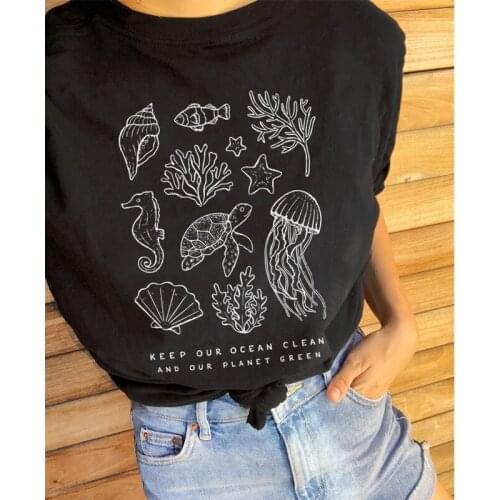 Keep Our Ocean Clean and Our Planet Green T-Shirt Fashion Clothing Cotton Grunge Tee Save the Ocean Clean Vinatge Grunge Tops