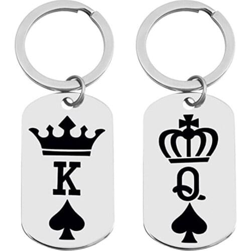 Fashion Tag Engraved Keychains Couples Crown King Queen Key Chains For Women Men Lovers Keyring Birthday Gifts Jewelry