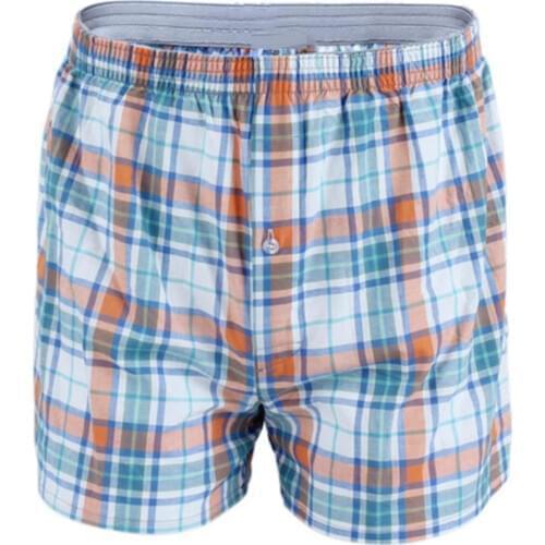 Men cotton arrow boxers casual elastic waist checkered underwear summer loose breathable beach underpants boxers shorts