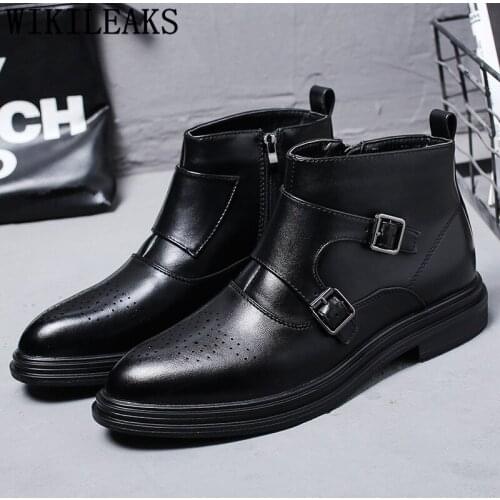 Mens Dress Boots Leather Shoes Men Double Monk Strap Shoes Ankle Boots Men Chelsea Boots Zapatos De Hombre De Vestir Formal 2020