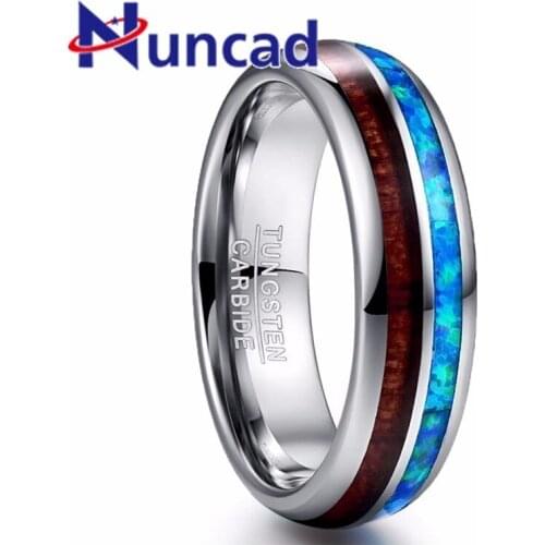 Mens Ring 6MM Wide Polished Abalone Shell Tungsten Carbide Rings Wood Blue Opal 100% Tungsten Steel For Male Wedding Ring 2019