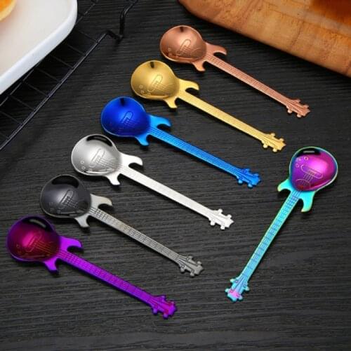 Guitar Coffee Teaspoons 4 Pcs Stainless Steel Musical Coffee Spoons Teaspoons Mixing Spoons Sugar Spoon