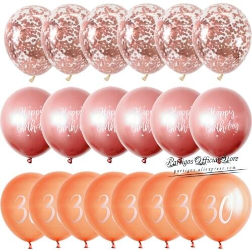 1 set Mixed Rose Gold Chrome metallic latex balloons confetti balloons set helium globos 18 21 30th birthday party decorations