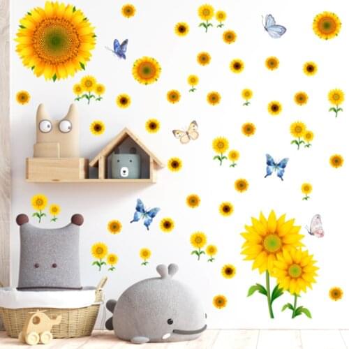 Sunflower wall sticker with 3D butterfly detachable yellow flower wall sticker waterproof sunflower decorative