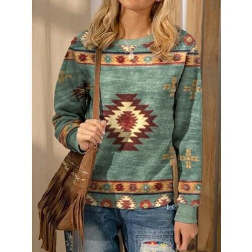 2021 Autumn Collection Women Clothing Tops Indie Folk Leaves Print O-Neck Sweatershirt