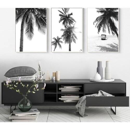 Tropical Landscape Poster Black White Minimalist Wall Picture Beach Canvas Painting Nordic Palm Tree Print Art Home Decor