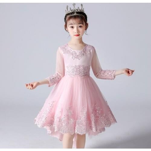 Girls Dress Sequins Tail Evening Catwalk Bridesmaid Wedding Casual Elegant New Year Princess Children Party Dress