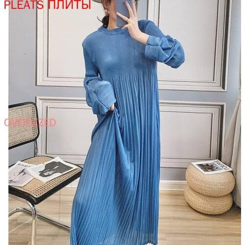 Large Size Pleated Dress Female Long Section Early Spring 2021 New Miyake Loose Long Sleeve Temperament Pleated Long Dress