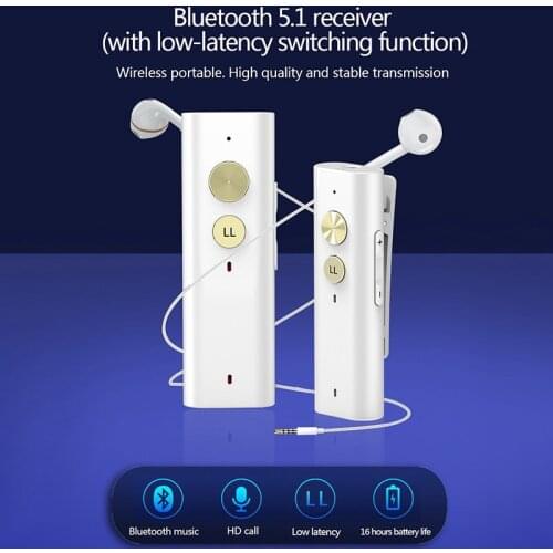 Bluetooth 5.1 Receiver Low Latency Audio Receiver Mini A2DP Wireless Aux TV Music Adapter for Home Car Speaker