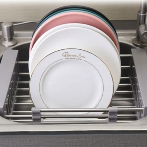 Yunexpress Stainless Steel Adjustable Telescopic Kitchen Over Sink Dish Drying Rack Insert Storage Organizer Fruit