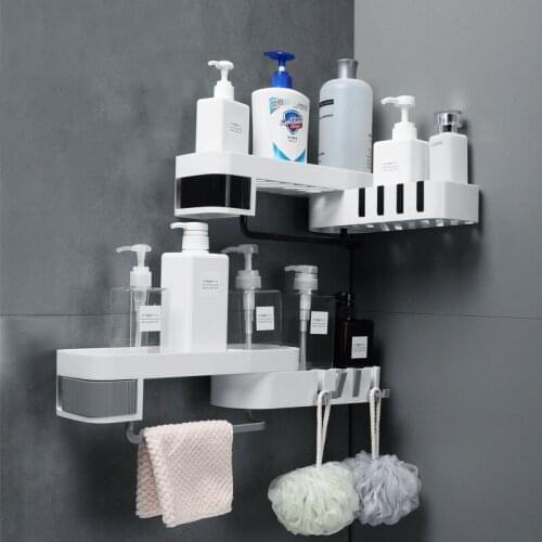 Adjustable Bathroom Corner Shelf Rotatable Corner Storage Rack Wall Mounted Shower Organizer Nail-free Storage Holder Shelves