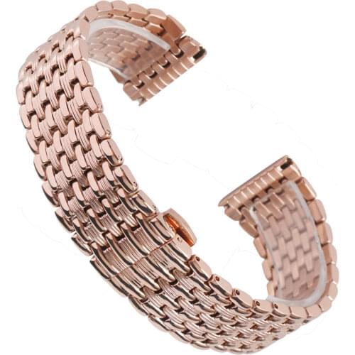 High Quality 18mm 20mm 22mm Stainless Rose Gold Watch band Strap Adjustable Metal Luxury Watchband Replacement + 2 Spring Bars