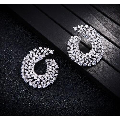 Luxury Multiply Olive branch Shape AAA Full Cubic Zirconia Earrings For Party Bridal Engagement Earrings Jewelry E9046