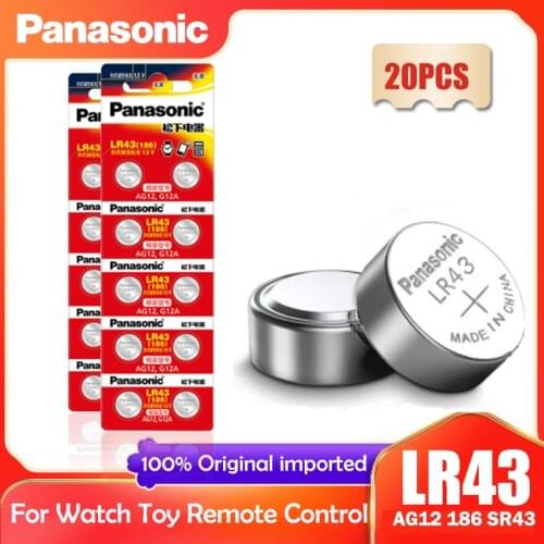 20PCS Panasonic LR43 AG12 186 1.5V Alkaline Battery 386 SR1142 LR1142 SR43 Button Cell Coin For Watch Calculator Control Remote