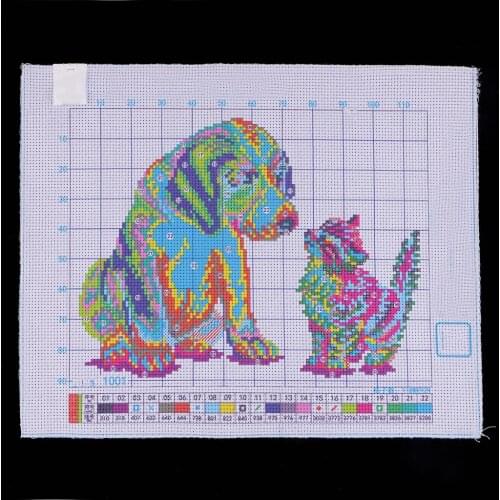 Dog and Cat DIY Stamped Cross Stitch Kits DIY Needlework Wedding Christmas Gifts 11CT 35x29cm