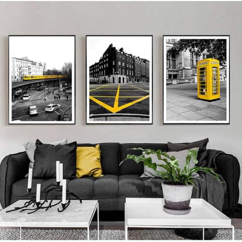 Modern London Canvas Painting London Yellow Bus Poster Wall Art Print London Print Bedding Paris Quadro Decor Poster Prints Pop