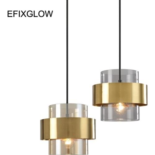 Modern Smoked And Amber Cylinder Glass Pendant Lights G9 Brass Gold Metal And Glass Hanging Lamps For Bar Bedroom Living Room