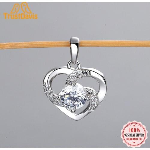 TrustDavis Real 925 Sterling Silver Fashion Sweet Romantic Heart CZ Charm Pendant Handmade DIY Accessories Fine Jewelry HY197