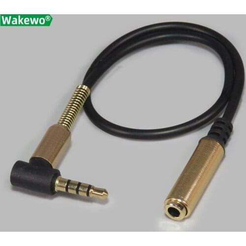 WAKEWO Elbow Earphone extension cable Right angle bending plug jack 3.5mm audio 4 pin earphone cord not easy broken